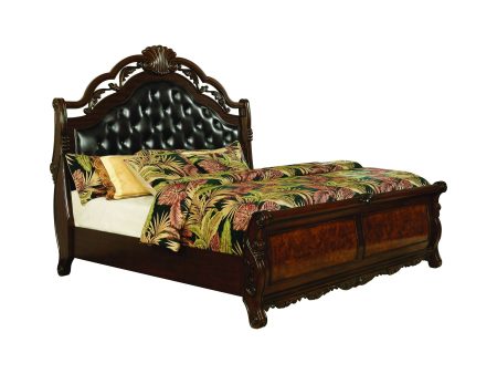 Exeter Eastern King Tufted Upholstered Sleigh Bed (Dark Burl) - 222751KE Sale