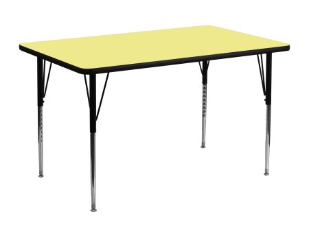 Rectangular Yellow Thermal Laminate Activity Table - Standard Height Adjustable Legs 24 Inch W x 48 Inch  Ideal for Computer labs to project meetings to laying out fabric in your sewing room. -XU-A2448-REC-YEL-T-A-GG Sale