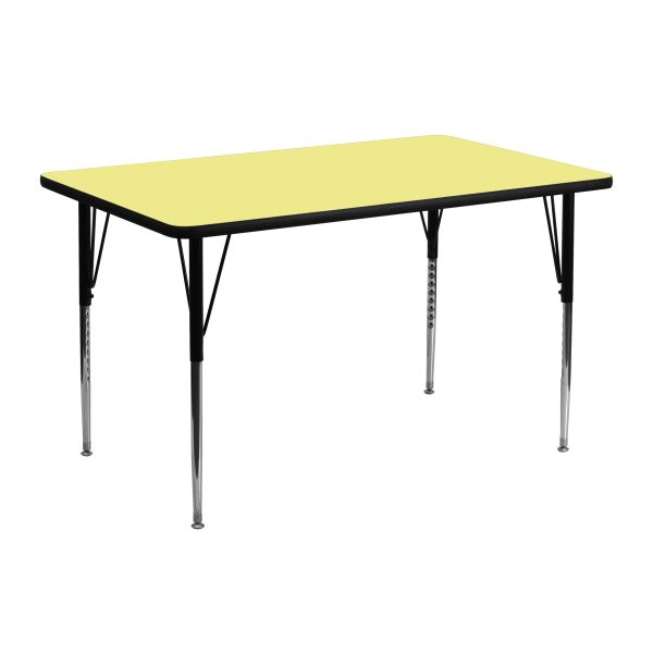 Rectangular Yellow Thermal Laminate Activity Table - Standard Height Adjustable Legs 24 Inch W x 48 Inch  Ideal for Computer labs to project meetings to laying out fabric in your sewing room. -XU-A2448-REC-YEL-T-A-GG Sale