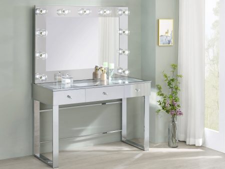 3-Drawer Vanity With Lighting Chrome And White with a Hollywood regency flair, this modern vanity set features a stunning mirror paneled design that reflects surrounding hues- 935934 Online Sale