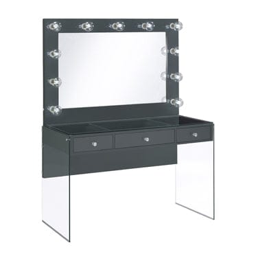 3-Drawer Vanity Desk With Lighting Mirror Grey High Gloss Complete with a smooth, grey high gloss lacquer finish across the tabletop and mirror frame- 935923 For Discount