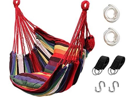 Hammock Chair Hanging Rope Swing, Max 300 Lbs Hanging Chair with Pocket- Quality Cotton Weave for Superior Comfort & Durability Perfect for Outdoor, Home, Bedroom, Patio, Yard (Colorful) Sale