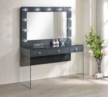 3-Drawer Vanity Desk With Lighting Mirror Grey High Gloss Complete with a smooth, grey high gloss lacquer finish across the tabletop and mirror frame- 935923 For Discount