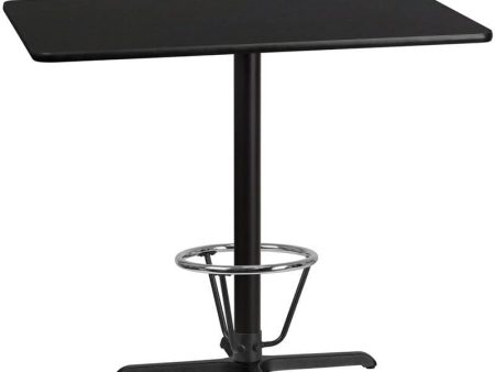 30   x 48   Rectangular Black Laminate Table Top with 23.5   x 29.5   Bar Height Table Base and Foot Ring [XU-BLKTB-3048-T2230B-3CFR-GG] Online now