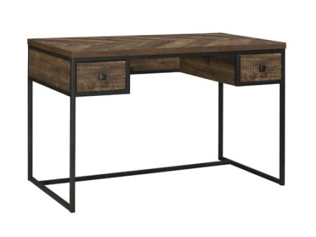 Millbrook 2-Drawer Writing Desk Rustic Oak Herringbone And Gunmetal SKU: 882091 Online Hot Sale